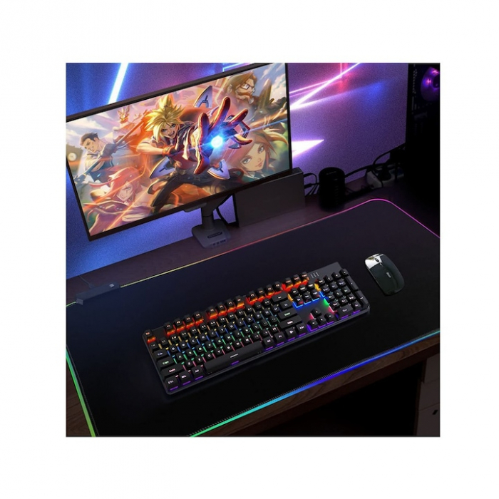 Mousepad de gaming VarioShop® cu iluminare LED, Confectionat din material flexibil, antiaderent si rezistent la umiditate, 4 module de iluminat, 7 culori, Cablu de aprox. 180 cm, Calitate premium, Dim [7]