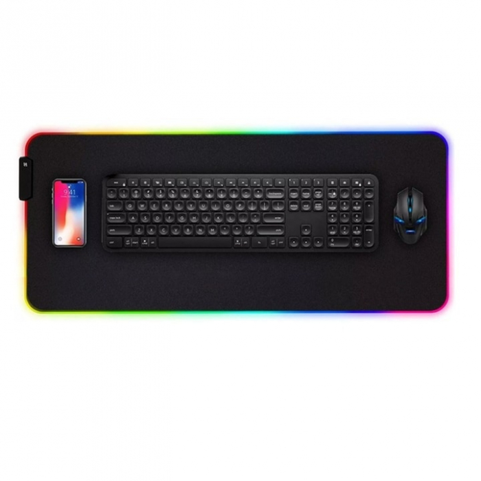 Mousepad de gaming VarioShop® cu iluminare LED, Confectionat din material flexibil, antiaderent si rezistent la umiditate, 4 module de iluminat, 7 culori, Cablu de aprox. 180 cm, Calitate premium, Dim [12]