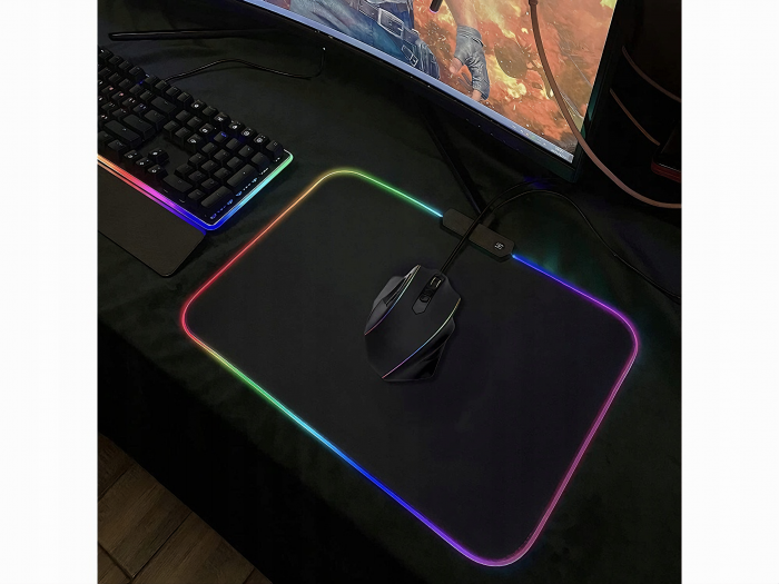Mousepad de gaming VarioShop® cu iluminare LED, Confectionat din material flexibil, antiaderent si rezistent la umiditate, 4 module de iluminat, 7 culori, Cablu de aprox. 180 cm, Calitate premium, Dim [23]