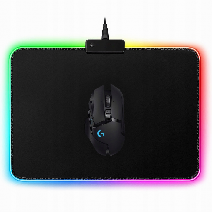 Mousepad de gaming VarioShop® cu iluminare LED, Confectionat din material flexibil, antiaderent si rezistent la umiditate, 4 module de iluminat, 7 culori, Cablu de aprox. 180 cm, Calitate premium, Dim [14]