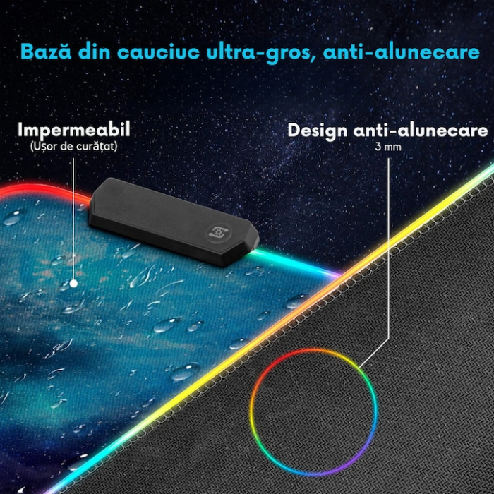 Mousepad de gaming VarioShop® cu iluminare LED, Confectionat din material flexibil, antiaderent si rezistent la umiditate, 4 module de iluminat, 7 culori, Calitate premium, Dimensiuni 90 x 40 x 0.3 cm [3]