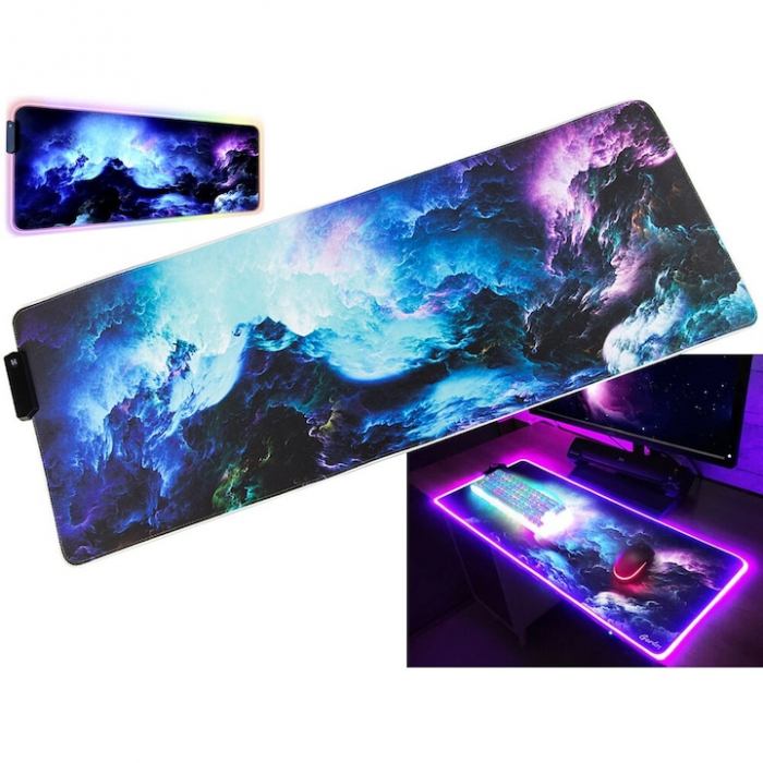 Mousepad de gaming VarioShop® cu iluminare LED, Confectionat din material flexibil, antiaderent si rezistent la umiditate, 4 module de iluminat, 7 culori, Calitate premium, Dimensiuni 80 x 30 x 0.3 cm [5]