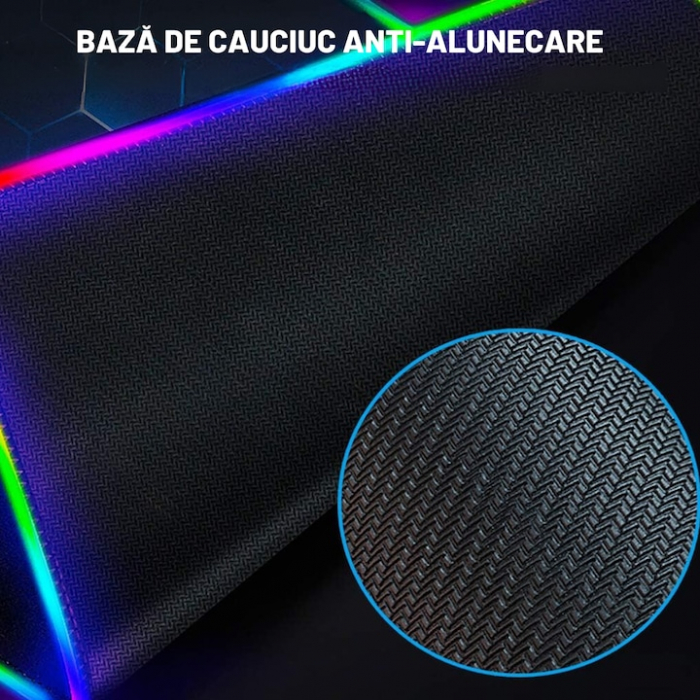 Mousepad de gaming VarioShop® cu iluminare LED, Confectionat din material flexibil, antiaderent si rezistent la umiditate, 4 module de iluminat, 7 culori, Cablu de aprox. 180 cm, Calitate premium, Dim [5]