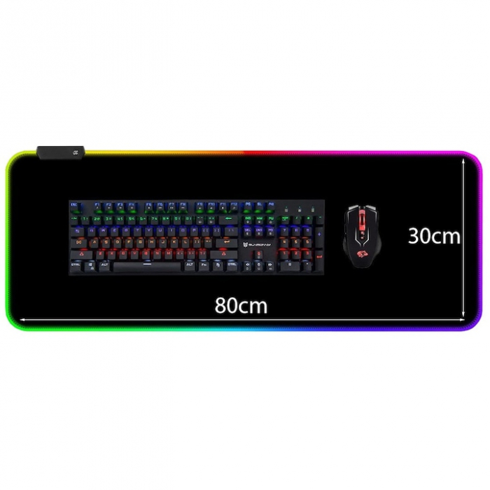 Mousepad de gaming VarioShop® cu iluminare LED, Confectionat din material flexibil, antiaderent si rezistent la umiditate, 4 module de iluminat, 7 culori, Cablu de aprox. 180 cm, Calitate premium, Dim [13]