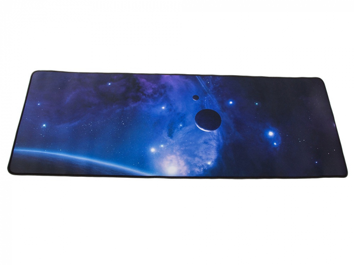 Mousepad de gaming VarioShop®, cu model cosmos cu planete, Confectionat din material flexibil, Antiaderent si rezistent la umiditate, Calitate premium, Dimensiuni 80 x 30 x 0.2 cm, Negru [11]