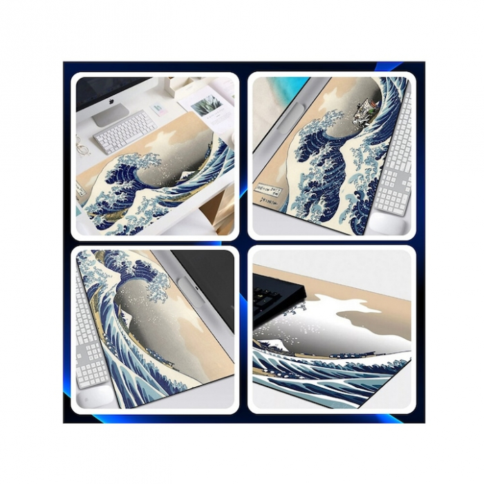 MousePad Gaming Profesional VarioShop®, Cauciucat, Anti-Derapant, Cusaturi Anti-Rupere, Viteza de Alunecare Marita, Model Tsunami, 80x30cm [9]