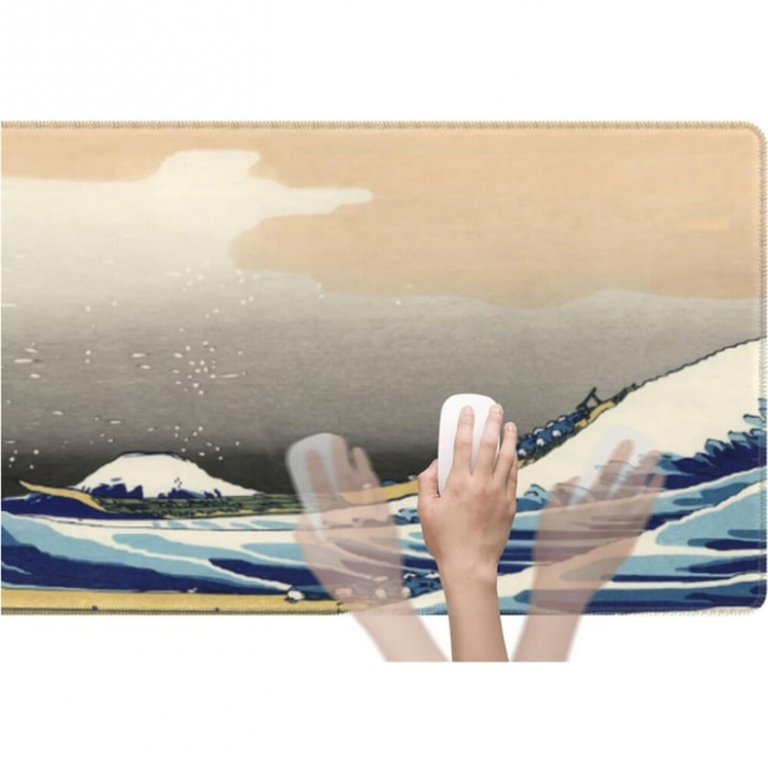 MousePad Gaming Profesional VarioShop®, Cauciucat, Anti-Derapant, Cusaturi Anti-Rupere, Viteza de Alunecare Marita, Model Tsunami, 80x30cm [19]