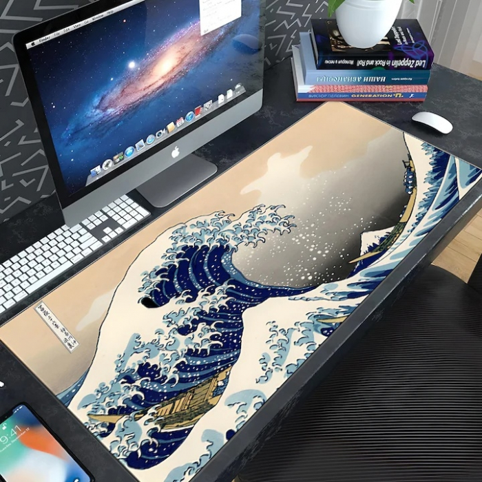 MousePad Gaming Profesional VarioShop®, Cauciucat, Anti-Derapant, Cusaturi Anti-Rupere, Viteza de Alunecare Marita, Model Tsunami, 80x30cm [7]