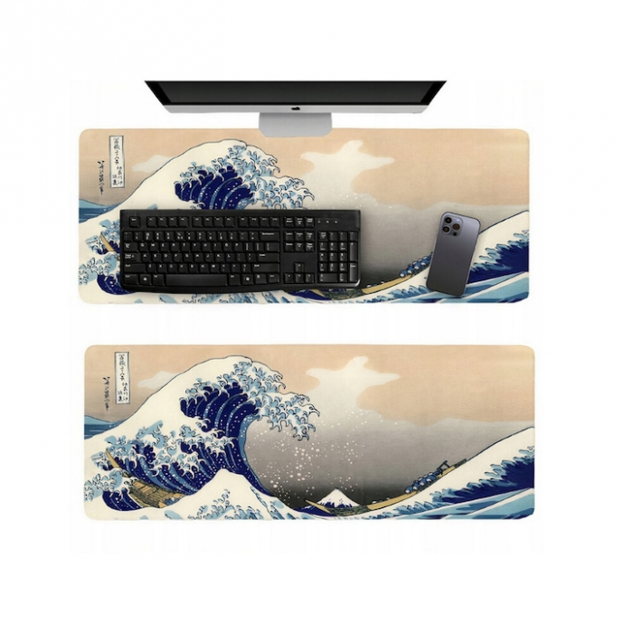 MousePad Gaming Profesional VarioShop®, Cauciucat, Anti-Derapant, Cusaturi Anti-Rupere, Viteza de Alunecare Marita, Model Tsunami, 80x30cm [22]