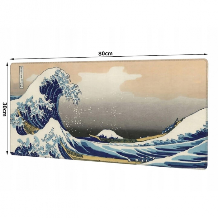 MousePad Gaming Profesional VarioShop®, Cauciucat, Anti-Derapant, Cusaturi Anti-Rupere, Viteza de Alunecare Marita, Model Tsunami, 80x30cm [2]
