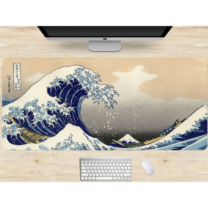 MousePad Gaming Profesional VarioShop®, Cauciucat, Anti-Derapant, Cusaturi Anti-Rupere, Viteza de Alunecare Marita, Model Tsunami, 80x30cm [25]