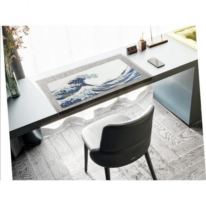 MousePad Gaming Profesional VarioShop®, Cauciucat, Anti-Derapant, Cusaturi Anti-Rupere, Viteza de Alunecare Marita, Model Tsunami, 80x30cm [17]