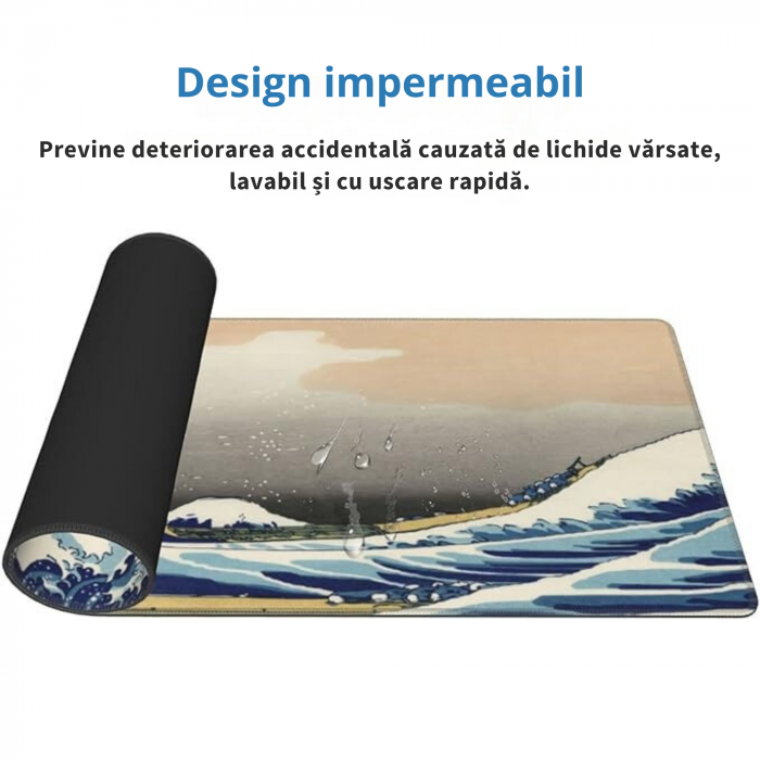 MousePad Gaming Profesional VarioShop®, Cauciucat, Anti-Derapant, Cusaturi Anti-Rupere, Viteza de Alunecare Marita, Model Tsunami, 90x40cm [3]