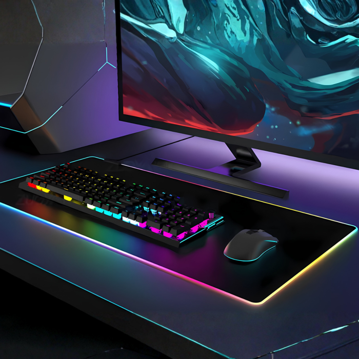 Mousepad gaming XXL VarioShop®, pentru tastatura si mouse, iluminare LED multicolora, alimentare USB, 90 x 40 x 0,4 cm, negru [7]