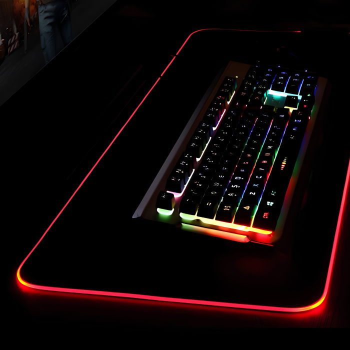 Mousepad gaming XXL VarioShop®, pentru tastatura si mouse, iluminare LED multicolora, alimentare USB, 90 x 40 x 0,4 cm, negru [8]