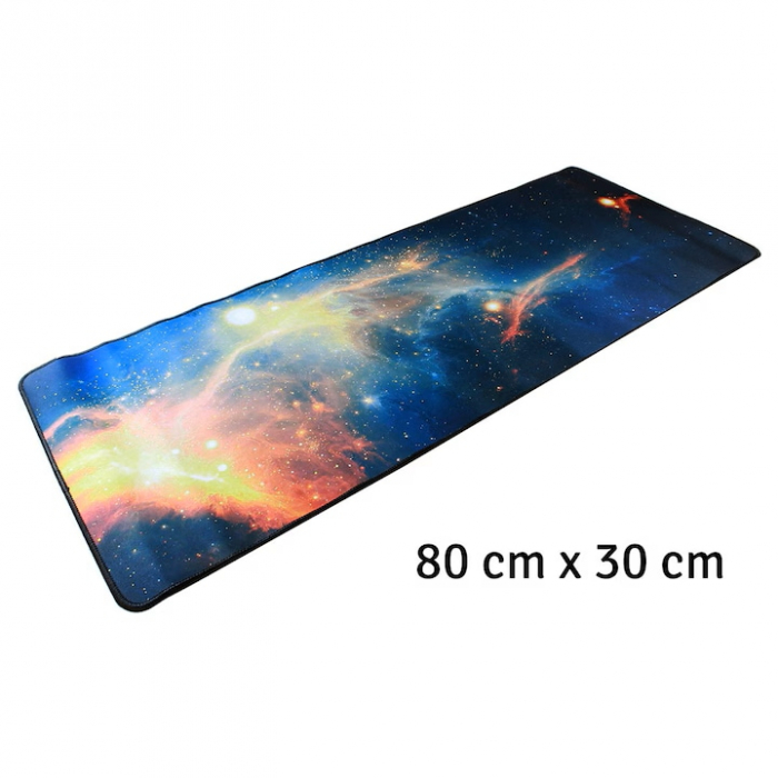 Mousepad Mare Cauciucat VarioShop®, Pentru Gaming, Birou, Office, Antiderapant, Rezistent la Apa, Cusaturi Anti-Rupere, model Cosmos, dimenisune 80 x 30 cm, Multicolor [3]