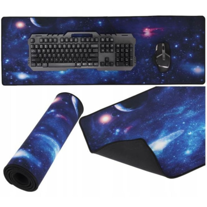 Mousepad Mare Cauciucat VarioShop®, Pentru Gaming, Birou, Office, Antiderapant, Rezistent la Apa, Cusaturi Anti-Rupere, model Galaxia, dimenisune 88 x 30 cm, Multicolor [8]