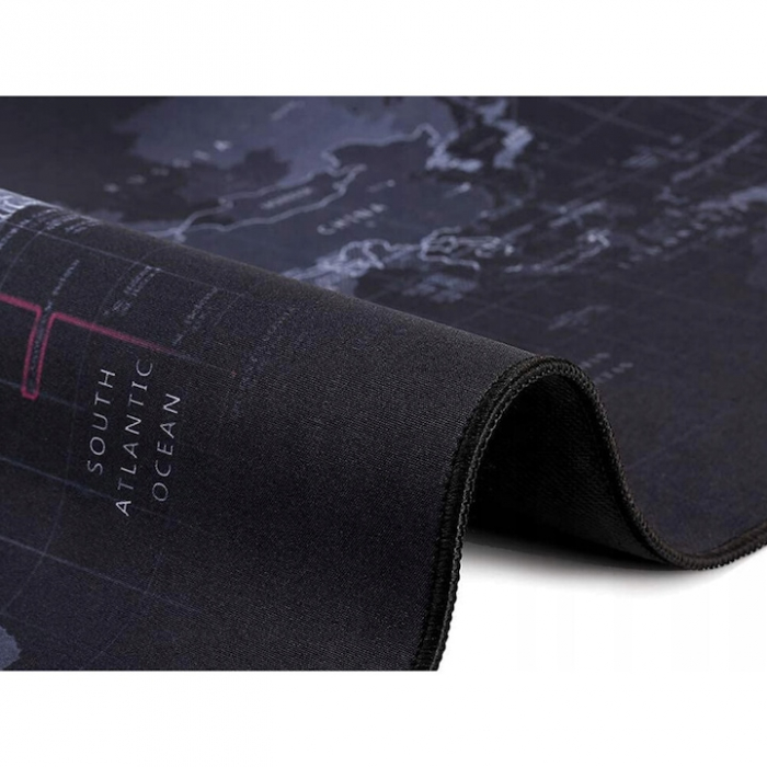 Mousepad Mare Cauciucat VarioShop®, Pentru Gaming, Birou, Office, Antiderapant, Rezistent la Apa, Cusaturi Anti-Rupere, model Harta Lumii, 80 x 30 cm, Negru [14]