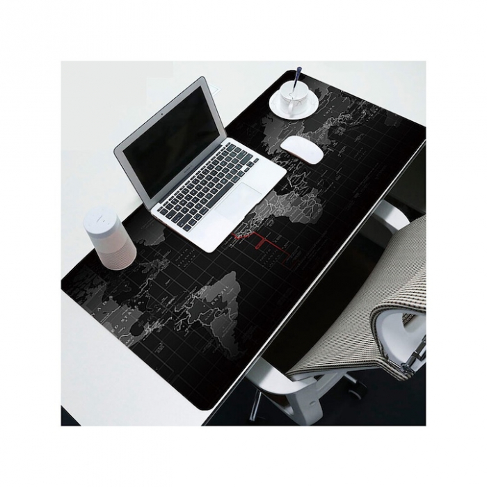 Mousepad Mare Cauciucat VarioShop®, Pentru Gaming, Birou, Office, Antiderapant, Rezistent la Apa, Cusaturi Anti-Rupere, model Harta Lumii, 90 x 40 cm, Negru [2]