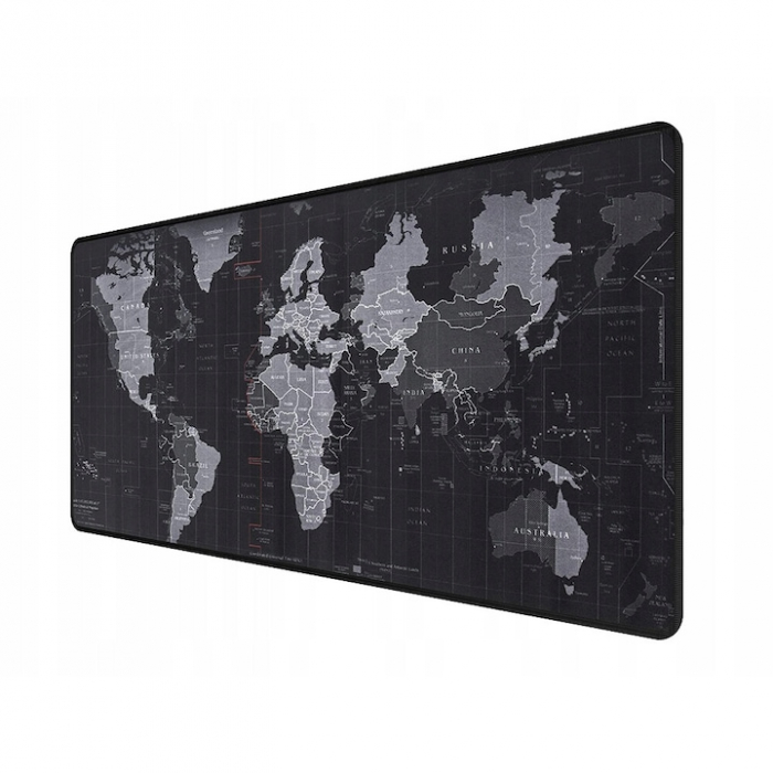 Mousepad Mare Cauciucat VarioShop®, Pentru Gaming, Birou, Office, Antiderapant, Rezistent la Apa, Cusaturi Anti-Rupere, model Harta Lumii, 90 x 40 cm, Negru [13]