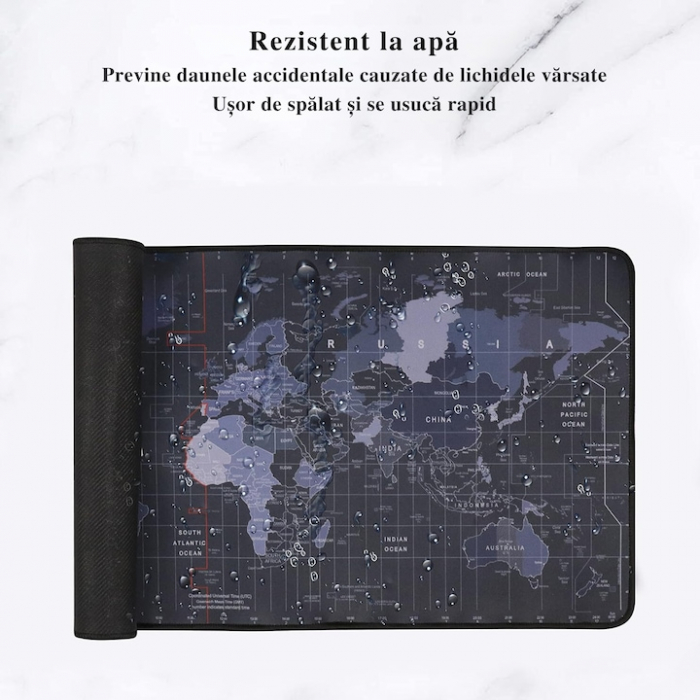 Mousepad Mare Cauciucat VarioShop®, Pentru Gaming, Birou, Office, Antiderapant, Rezistent la Apa, Cusaturi Anti-Rupere, model Harta Lumii, 90 x 40 cm, Negru [5]