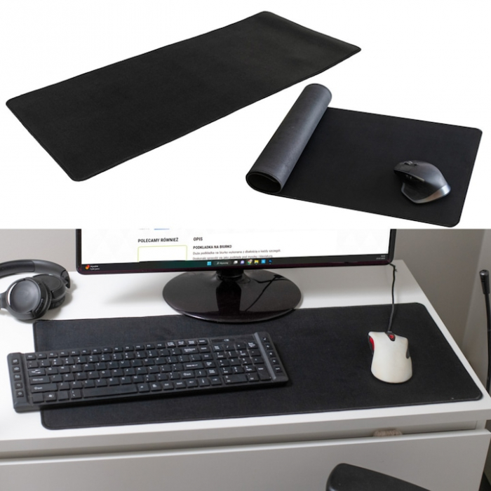Mousepad Mare VarioShop®, Pentru Gaming, Birou, Office, Antiderapant, Cusaturi Anti-Rupere, Cauciucat, Waterproof, model Simplu, 70 x 0.2 X 30 cm, Negru Mat [5]