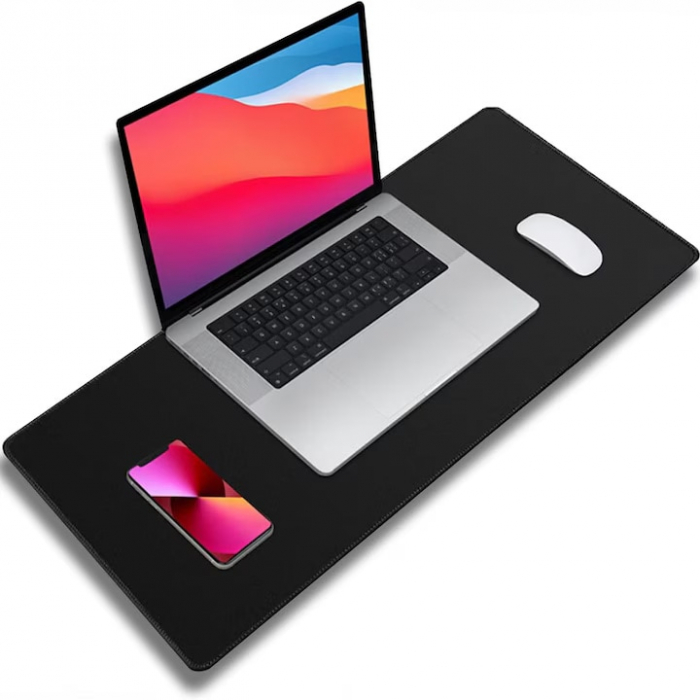 Mousepad Mare VarioShop®, Pentru Gaming, Birou, Office, Antiderapant, Cusaturi Anti-Rupere, Cauciucat, Waterproof, model Simplu, 70 x 0.2 X 30 cm, Negru Mat [15]