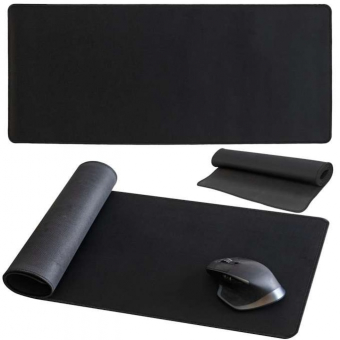 Mousepad Mare VarioShop®, Pentru Gaming, Birou, Office, Antiderapant, Cusaturi Anti-Rupere, Cauciucat, Waterproof, model Simplu, 70 x 0.2 X 30 cm, Negru Mat [3]