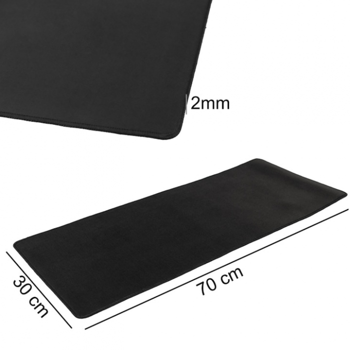 Mousepad Mare VarioShop®, Pentru Gaming, Birou, Office, Antiderapant, Cusaturi Anti-Rupere, Cauciucat, Waterproof, model Simplu, 70 x 0.2 X 30 cm, Negru Mat [2]