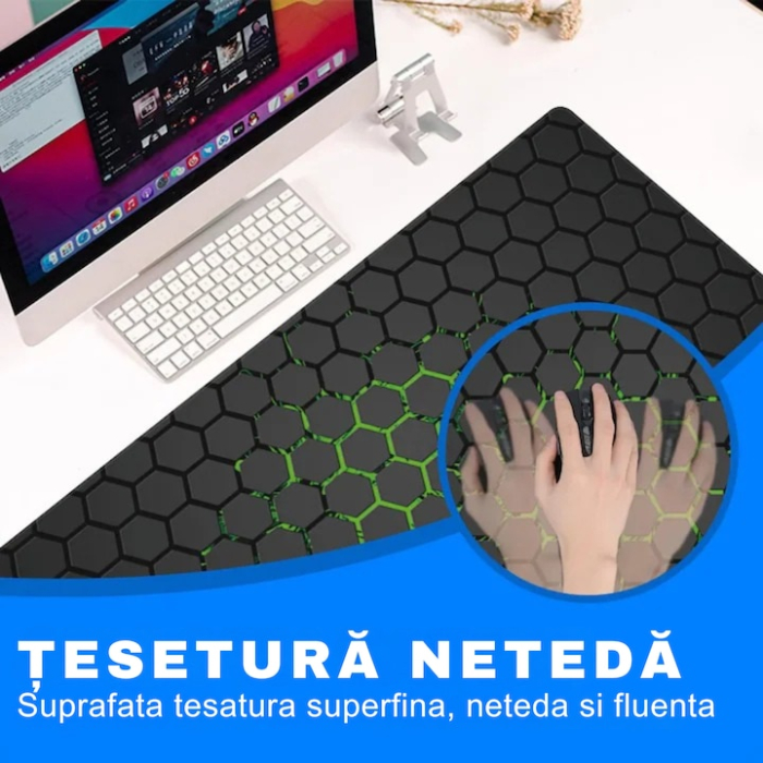 Mousepad pentru gaming VarioShop®, impermeabil, strat anti-derapant, suprafata mare de lucru, confortabil, stabil, usor de curatat, design modern si elegant, 90 x 40 cm, Negru [3]