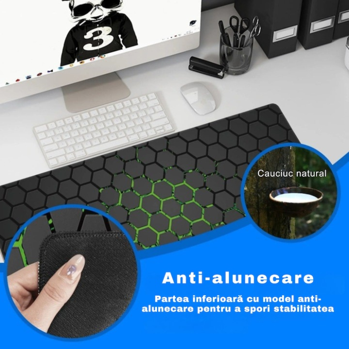 Mousepad pentru gaming VarioShop®, impermeabil, strat anti-derapant, suprafata mare de lucru, confortabil, stabil, usor de curatat, design modern si elegant, 90 x 40 cm, Negru [2]