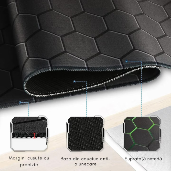 Mousepad pentru gaming VarioShop®, impermeabil, strat anti-derapant, suprafata mare de lucru, confortabil, stabil, usor de curatat, design modern si elegant, 90 x 40 cm, Negru [5]