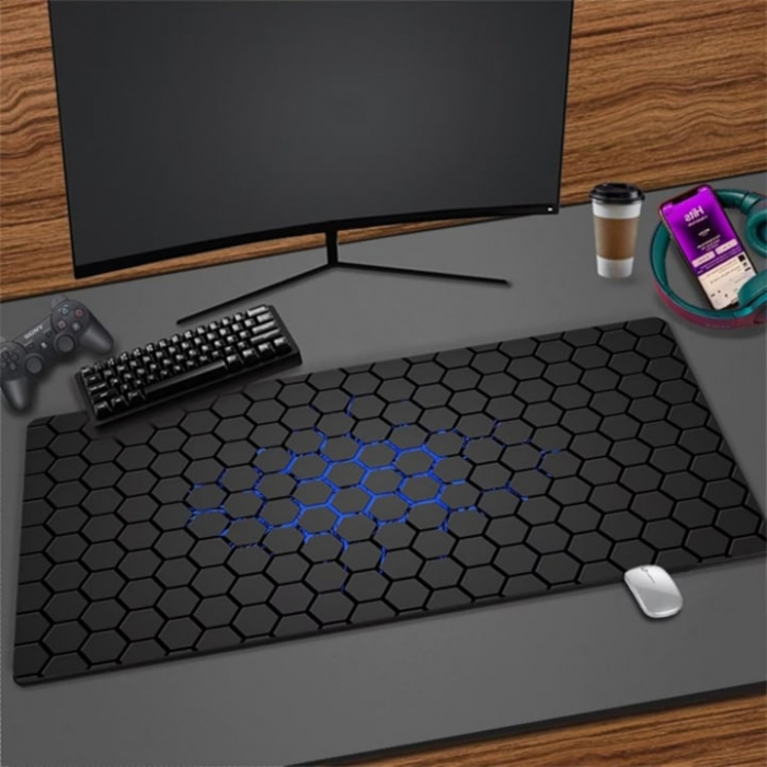 Mousepad Pentru Gaming VarioShop®, Impermeabil, Strat Anti-Derapant, Suprafata Mare de Lucru, Confortabil, Stabil, Usor de Curatat, Design Modern si Elegant, Model Fagure, Marime XXL, 90 x 40 cm, Negr [5]