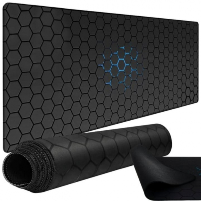 Mousepad Pentru Gaming VarioShop®, Impermeabil, Strat Anti-Derapant, Suprafata Mare de Lucru, Confortabil, Stabil, Usor de Curatat, Design Modern si Elegant, Model Fagure, Marime XXL, 90 x 40 cm, Negr [1]