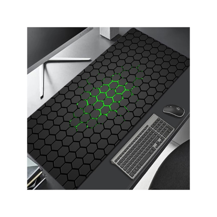 Mousepad Pentru Gaming VarioShop®, Impermeabil, Strat Anti-Derapant, Suprafata Mare de Lucru, Stabil, Usor de Curatat, Design Modern si Elegant, Model Fagure, Marime XXL, 90 x 40 cm, Negru/Verde [3]