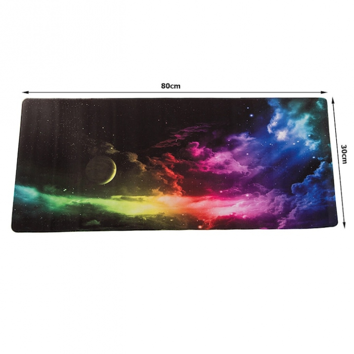 Mousepad pentru gaming VarioShop®, model cosmos, confectionat din material flexibil, antiaderent, rezistent la apa, cusaturi anti-rupere, dimensiuni 80 x 30 cm, Multicolor [7]