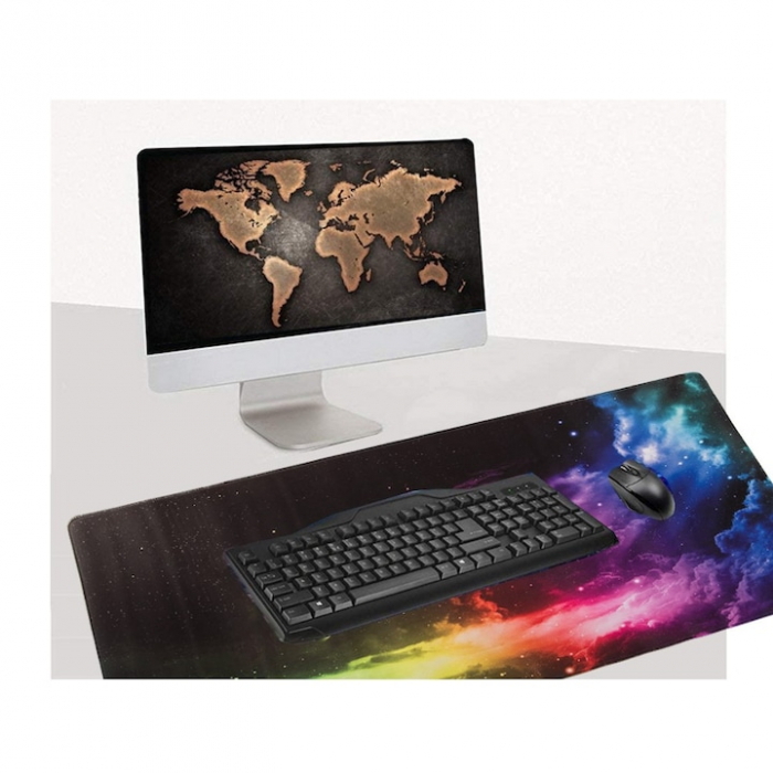 Mousepad pentru gaming VarioShop®, model cosmos, confectionat din material flexibil, antiaderent, rezistent la apa, cusaturi anti-rupere, dimensiuni 80 x 30 cm, Multicolor [12]
