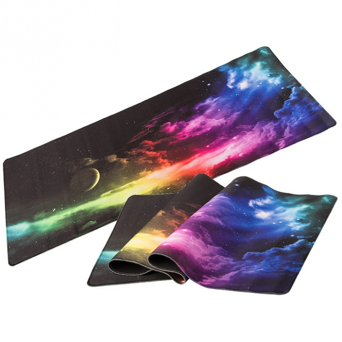 Mousepad pentru gaming VarioShop®, model cosmos, confectionat din material flexibil, antiaderent, rezistent la apa, cusaturi anti-rupere, dimensiuni 80 x 30 cm, Multicolor [11]