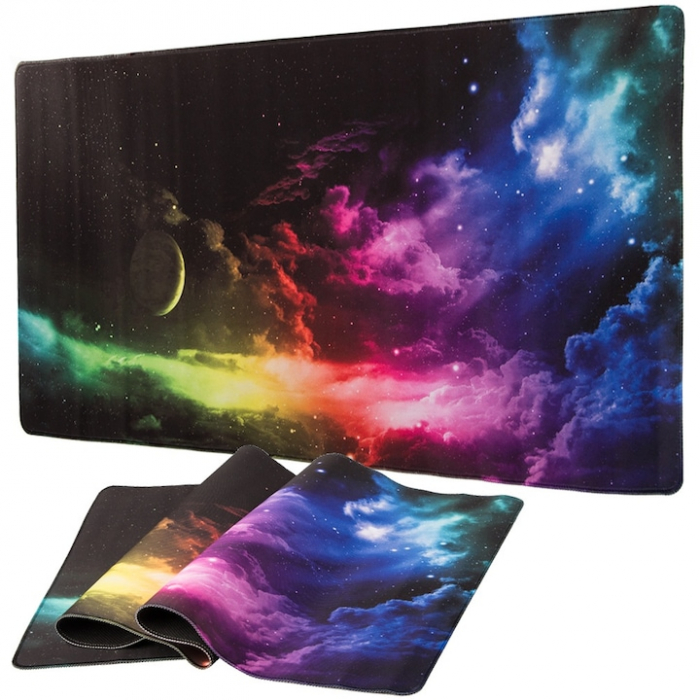 Mousepad pentru gaming VarioShop®, model cosmos, confectionat din material flexibil, antiaderent, rezistent la apa, cusaturi anti-rupere, dimensiuni 90 x 40 cm, Multicolor [1]