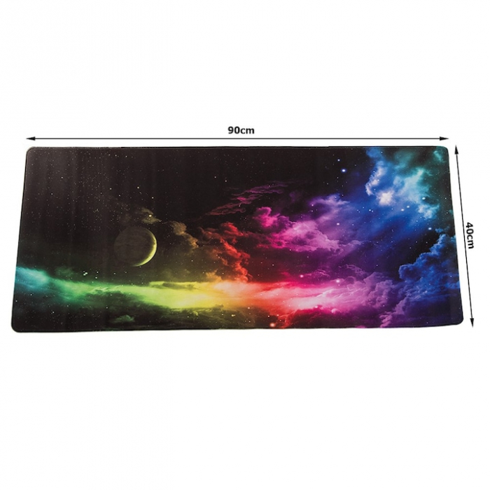 Mousepad pentru gaming VarioShop®, model cosmos, confectionat din material flexibil, antiaderent, rezistent la apa, cusaturi anti-rupere, dimensiuni 90 x 40 cm, Multicolor [10]