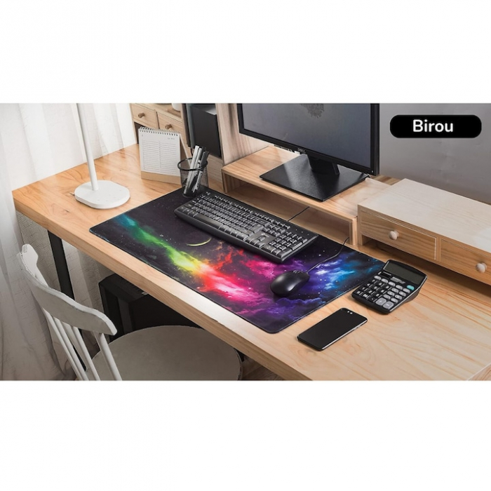 Mousepad pentru gaming VarioShop®, model cosmos, confectionat din material flexibil, antiaderent, rezistent la apa, cusaturi anti-rupere, dimensiuni 90 x 40 cm, Multicolor [7]