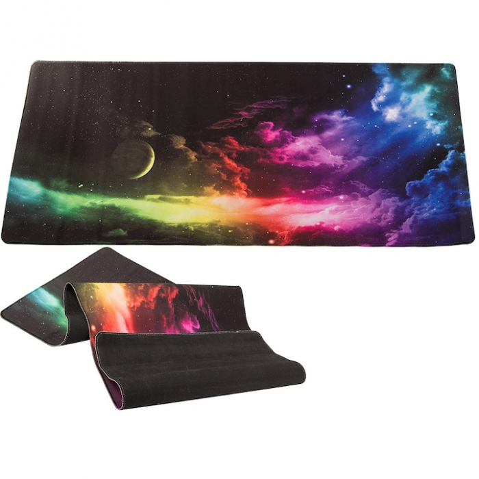 Mousepad pentru gaming VarioShop®, model cosmos, confectionat din material flexibil, antiaderent, rezistent la apa, cusaturi anti-rupere, dimensiuni 90 x 40 cm, Multicolor [11]