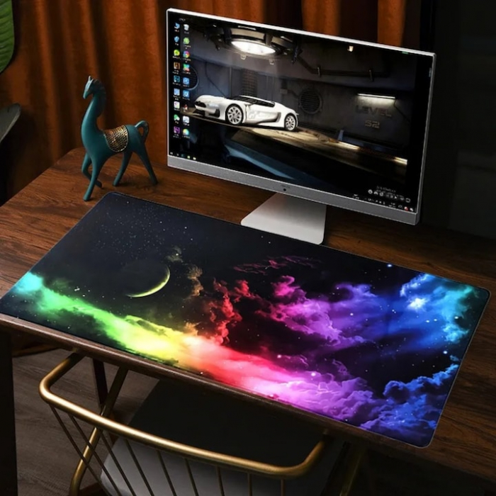 Mousepad pentru gaming VarioShop®, model cosmos, confectionat din material flexibil, antiaderent, rezistent la apa, cusaturi anti-rupere, dimensiuni 90 x 40 cm, Multicolor [6]