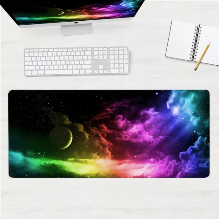 Mousepad pentru gaming VarioShop®, model cosmos, confectionat din material flexibil, antiaderent, rezistent la apa, cusaturi anti-rupere, dimensiuni 90 x 40 cm, Multicolor [8]