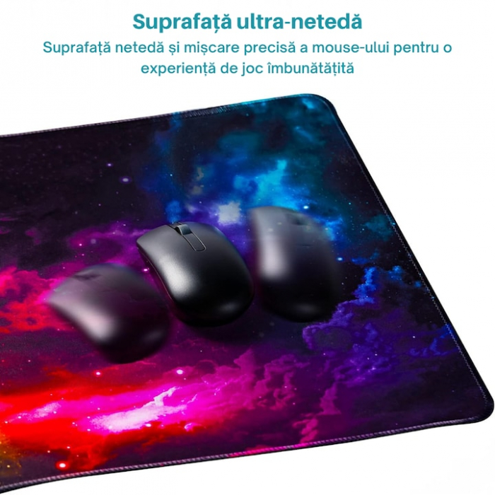 Mousepad pentru gaming VarioShop®, model cosmos, confectionat din material flexibil, antiaderent, rezistent la apa, cusaturi anti-rupere, dimensiuni 90 x 40 cm, Multicolor [4]