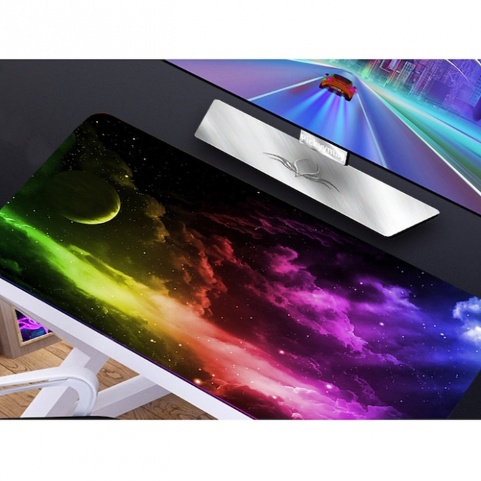 Mousepad pentru gaming VarioShop®, model cosmos, confectionat din material flexibil, antiaderent, rezistent la apa, cusaturi anti-rupere, dimensiuni 90 x 40 cm, Multicolor [9]
