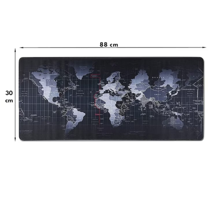 Mousepad VarioShop Harta Lumii, Antiderapant, Rezistent la Apa, Negru/Gri, 88x30cm [14]