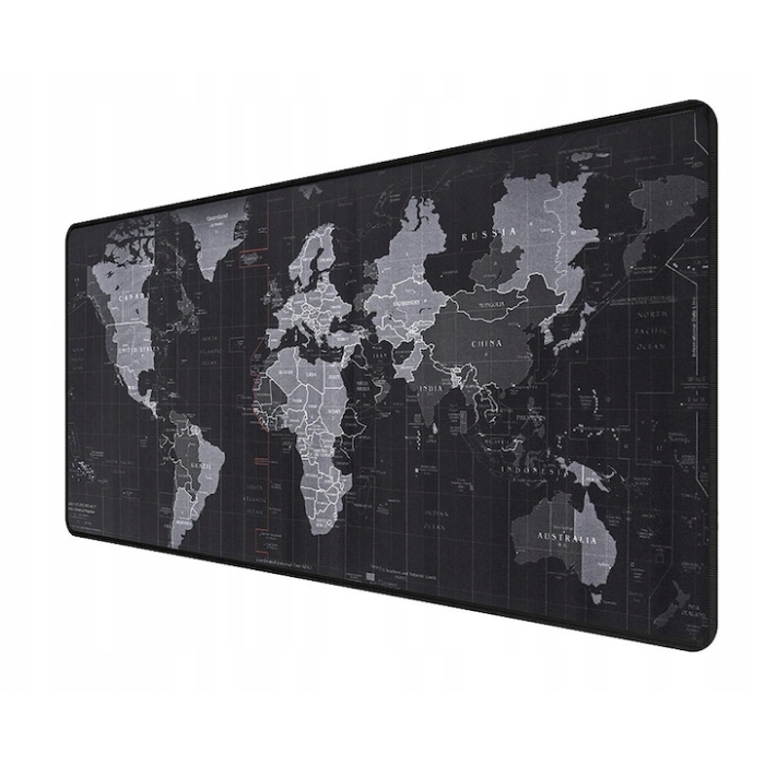 Mousepad VarioShop Harta Lumii, Antiderapant, Rezistent la Apa, Negru/Gri, 88x30cm [12]
