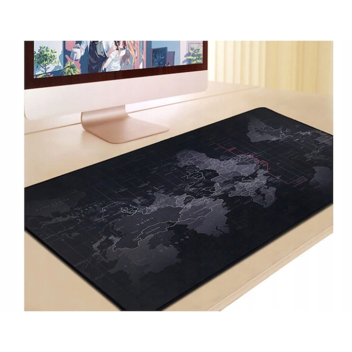 Mousepad VarioShop Harta Lumii, Antiderapant, Rezistent la Apa, Negru/Gri, 88x30cm [11]