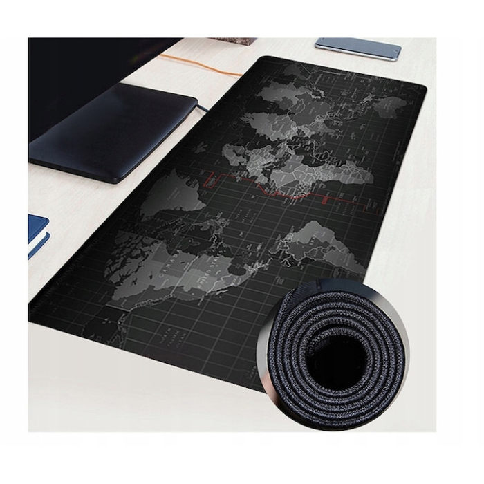Mousepad VarioShop Harta Lumii, Antiderapant, Rezistent la Apa, Negru/Gri, 88x30cm [10]